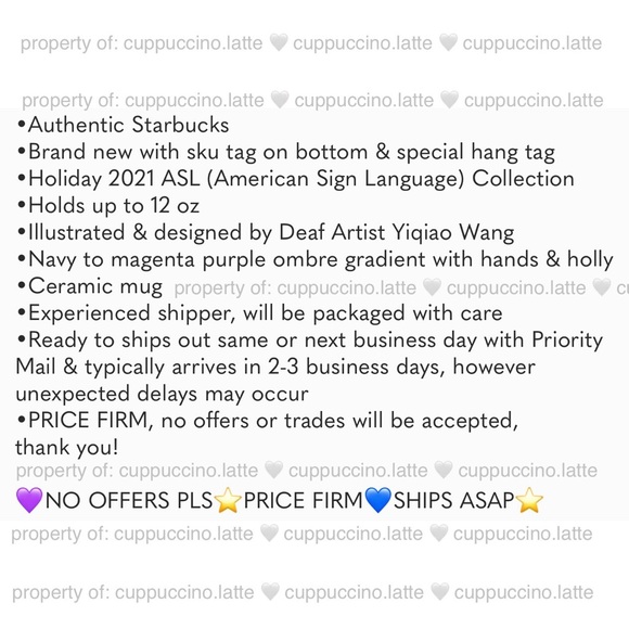 👌NEW💜Starbucks 2021 ASL Holiday Navy & Purple Ombre Gradient Hands Mug - Picture 8 of 8